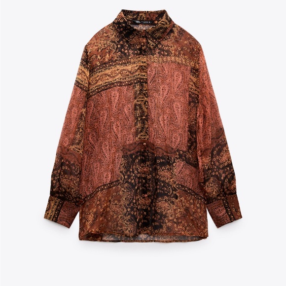 Zara Semi sheer printed paisley top. Perfect fall colors - Picture 1 of 3